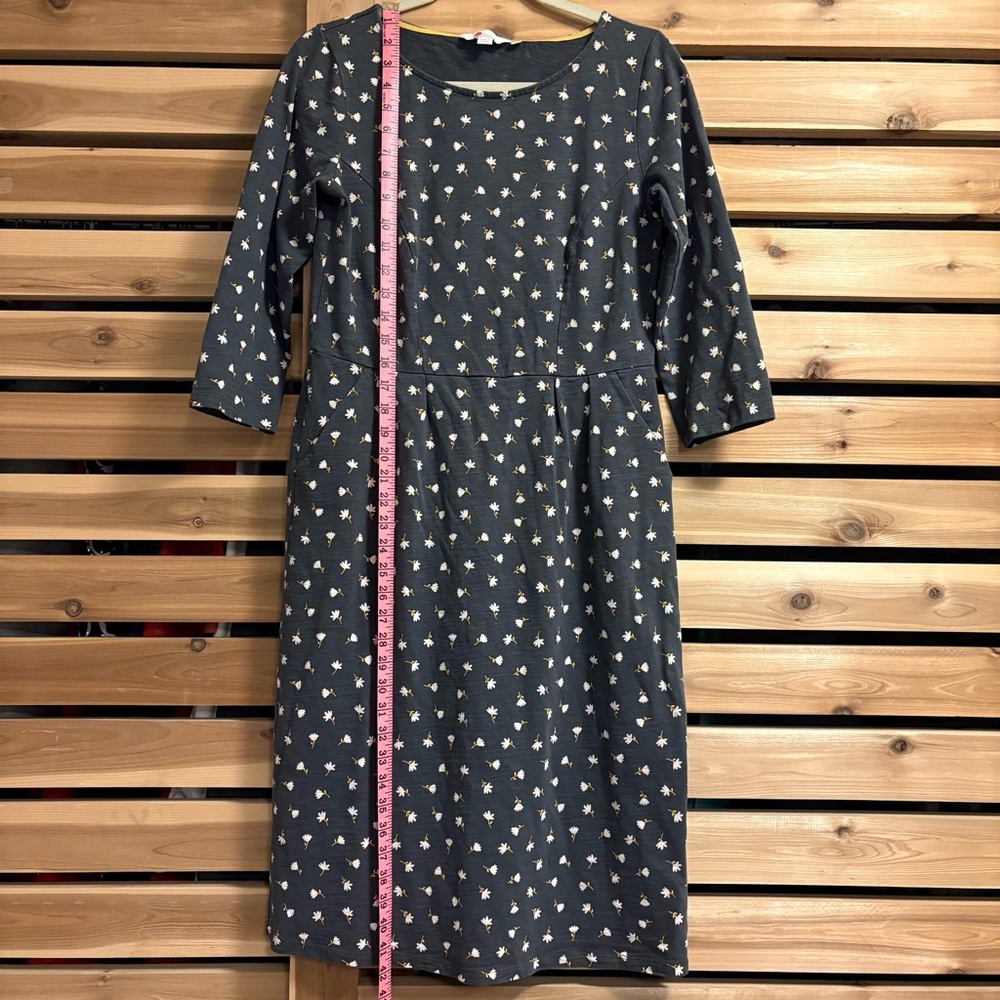 Boden 100% Cotton 3/4 Sleeve Gray Dress with White and Yellow Floral Size 8L - Picture 4 of 11